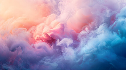 Wall Mural - A colorful, abstract painting of smoke and fire with a pink and purple hue. 