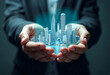 © Ai Stock Collection - Futuristic Cityscape in Hands Representing Urban Innovation
