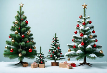 Poster - Collection of christmas Trees with Snow isolated on transparent or white background