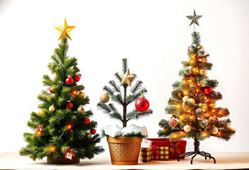 Poster - Collection of christmas Trees with Snow isolated on transparent or white background