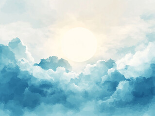 Poster - Bright sun illuminating soft blue clouds in a tranquil sky during daytime