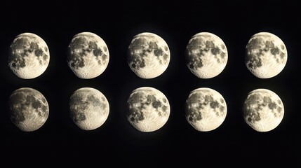Poster - Main Phases of the Moon Captured in an Enchanting Sequence During a Clear Night Sky