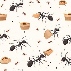 Canvas Print - Ants Carrying Food - Seamless Pattern