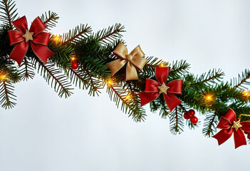 Poster - Christmas Branches Border with Christmas Decorations on Transparent Background