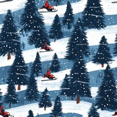 Canvas Print - Winter Snowmobile Forest Landscape Pattern