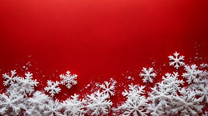 White snowflakes on a red background with free space for personalized Christmas wishes, perfect for modern holiday cards.