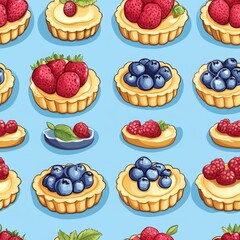 Canvas Print - Sweet Tartlets Pattern with Fresh Berries