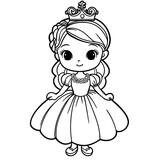 Coloring page for girls featuring a cute princess in a dress with a crown on her head. Printable and perfect for creative fun.
