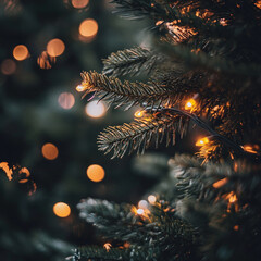 vintage colored lights on a christmas tree bokeh, christmas lights on a black background