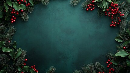 a dark green christmas background framed with mistletoes, adding a classic holiday touch.
