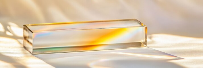 Poster - Sunlight Dances Through a Prism, Creating Vibrant Rainbows on a Serene White Wall