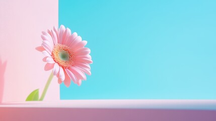 Poster - Delicate Gerbera Flower Blooms Against Soft Pastel Backdrop Creating a Serene Atmosphere