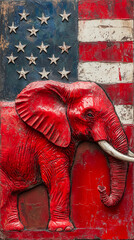 Wall Mural - Modern abstract Republican elephant American flag red white stars stripes artistic bold political art distressed USA patriotic colors digital artistic digital design campaign marketing wallpaper