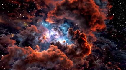 Poster - Cosmic animation of a glowing nebula with vibrant, fiery colors in space.
