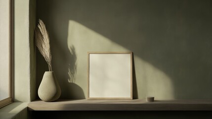 Poster - minimalist interior with empty frame and decorative elements