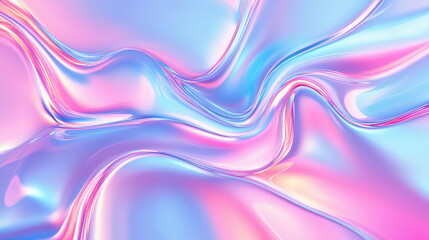 Poster - Fluid liquid neon background. Soft waves in gradient shades of blue and pink. Glossy finish resembling polished glass. Horizontal template color gradient, rough retro vibe shine bright light