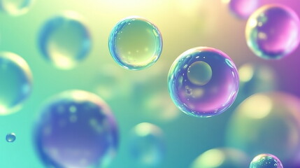 Aufkleber - Vibrant glowing orbs of light in green, blue, and purple, floating against a soft gradient background, suggesting depth. Horizontal template color gradient, rough retro vibe shine bright light