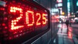 © Joachim - A vivid depiction of a futuristic cityscape featuring glowing digital numbers showcasing the year 2025, reflecting progress and modern urban lifestyle.