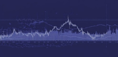 Wall Mural - Stock market graph with upward-trending lines on a black background, blue chart against dark grey grid, modern design symbolizing growth and financial clarity.