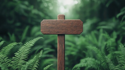 Wooden signpost in lush green forest nature scene outdoor photography tranquil environment