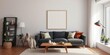 © Kachaphot - Modern living room interior with a poster mockup hanging on clips, adding a stylish and personalized touch to the home decor, home, interior, living room