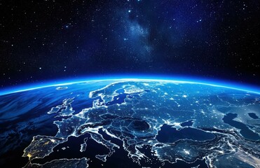 Wall Mural - earth at night, illuminated by city lights. ai.