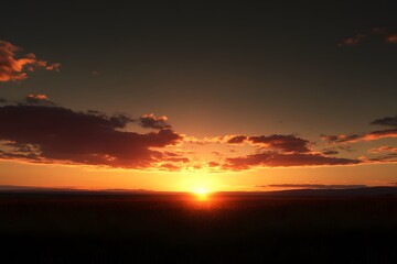 Wall Mural - Fiery Sunset Over Grassland Landscape Horizon