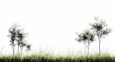 Canvas Print - Silhouetted Trees and Tall Grass Against a White Sky