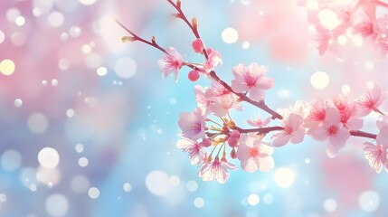 Canvas Print - Delicate Pink Cherry Blossoms Branch Spring Flowers