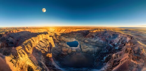 Wall Mural - Aerial View Of Canyon Landscape With Lake And Moon