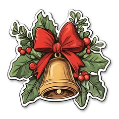 Canvas Print - Festive Christmas Bell Adorned With Holly And A Red Bow