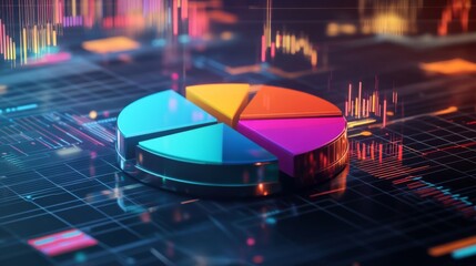 Poster - colorful pie chart on digital background with graphical data elements