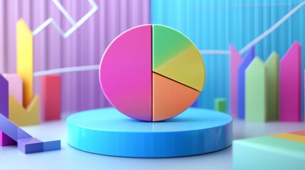 Aufkleber - Colorful Geometric Shapes with Pie Chart on Blue Base Surface