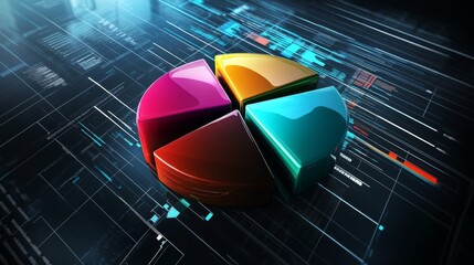 Aufkleber - Colorful Pie Chart on Digital Background with Data Visualizations