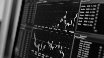 Aufkleber - Black and White Financial Graph on Computer Screen Displaying Growth