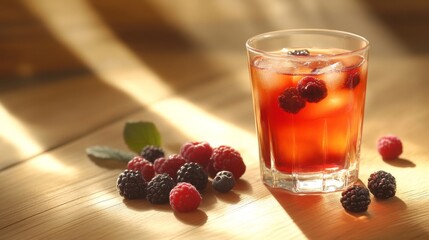 Poster - Refreshing Berry Drink with Raspberries and Blackberries in Glass