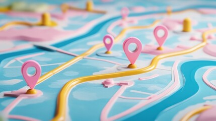 Poster - Colorful Map Illustration with Location Pins and Pathways