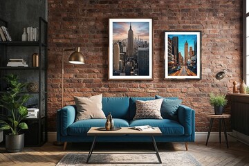 Wall Mural - Vintage Urban Loft Artwork Framing 3D Render for Stylish Interior Space