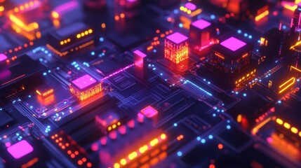 Poster - Abstract Colorful Circuit Board Background with Neon Elements
