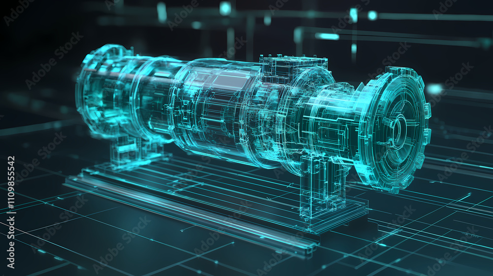 Futuristic holographic 3d model of complex mechanical system ...