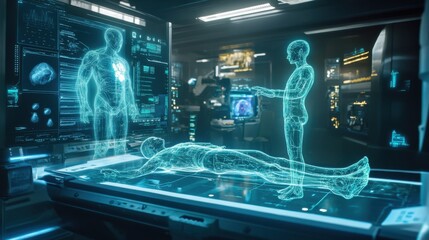 Poster - Futuristic Medical Technology with Holographic Displays and Models