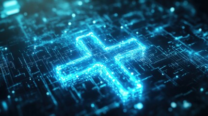 Poster - Glowing Digital Cross Design in Futuristic Technology Background