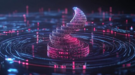Poster - Futuristic Spiral Visualization with Vibrant Light Patterns and Waves