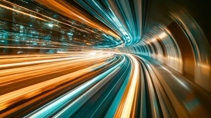 Fototapete - Dynamic Light Trails in Abstract Tunnel Background 70 Characters