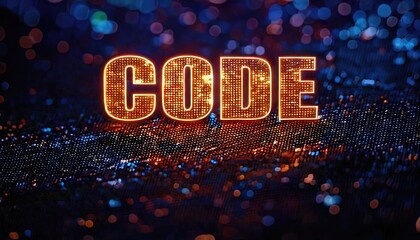 Illuminated Word 'CODE' Against a Sparkling Background