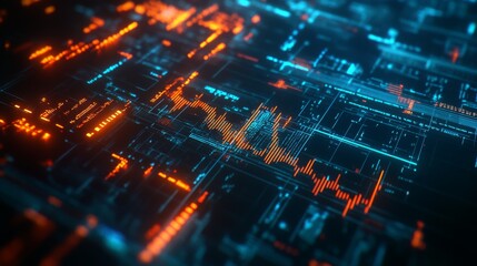 Poster - Digital Abstract Background with Glowing Lines and Data Patterns
