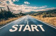 © kkkiim graphic - Photo of an empty road with the word 'START' written in large letters, symbolizing new beginnings and future possibilities, leading into the distance.