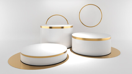 Poster - White stand with gold rim on a white background,mock up podium for product presentation,3D render