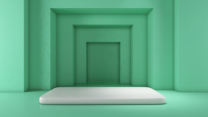 Poster - White mockup platform on green box background.,mock up podium for product presentation,3D rendering