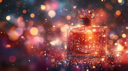 Poster - Elegant Perfume Bottle Surrounded by Sparkling Bokeh Lights